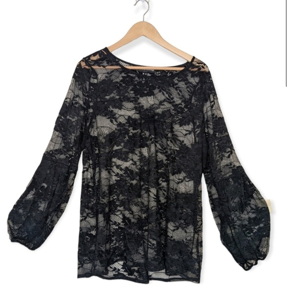 Size 1X Love & Legend Floral Black Lace Long Sleeve Blouse - Picture 1 of 6
